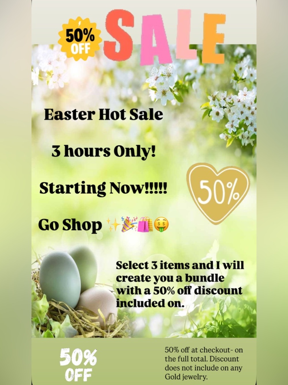 Easter Hot Sale Promotional Graphic - Green & Pastel Eggs